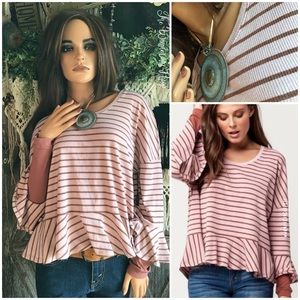 We The Free Candy Stripe Pullover Half Peplum Tunic